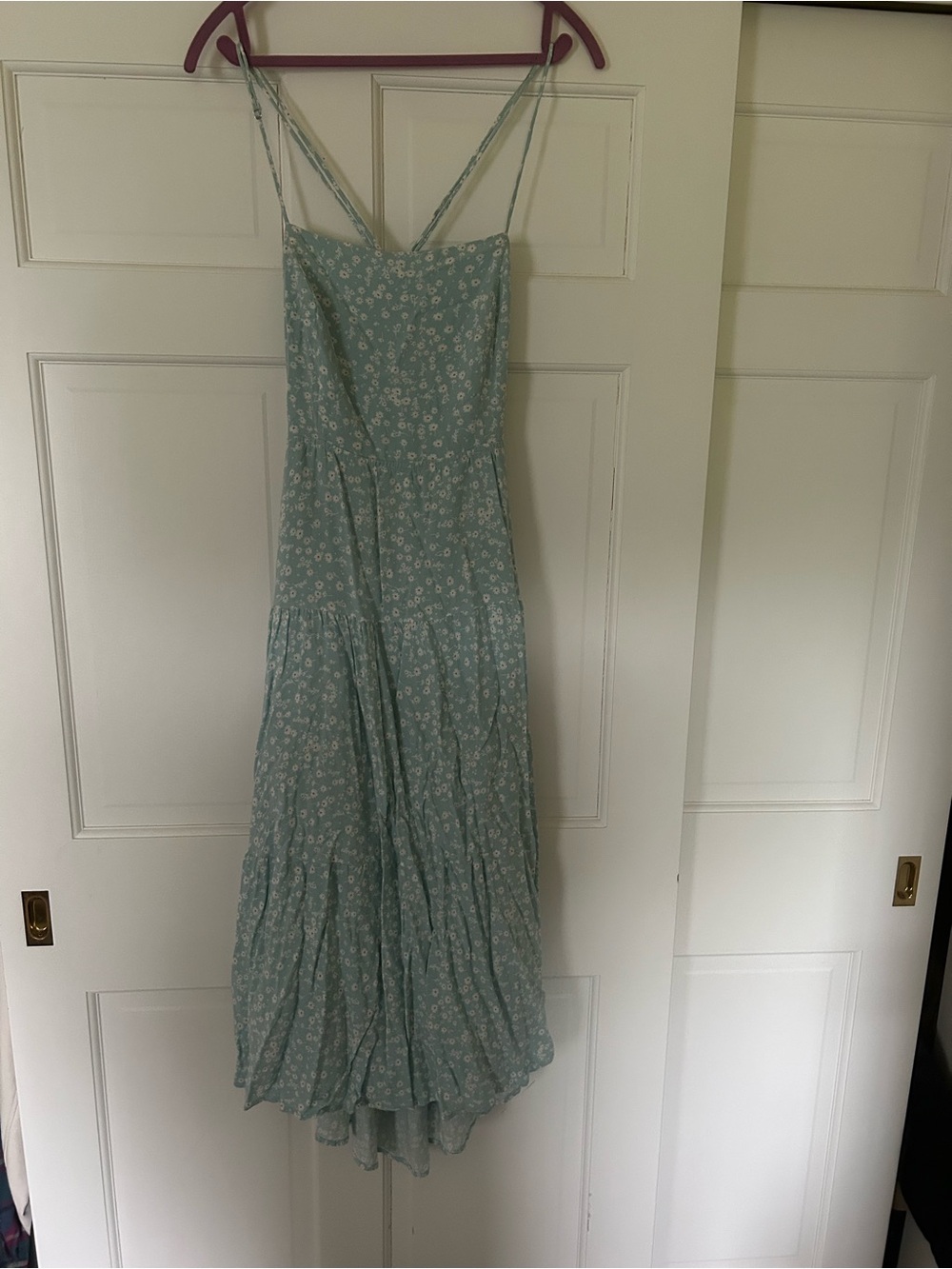 Lulu's Mint Blue Floral Tiered Maxi Dress with Spaghetti Straps